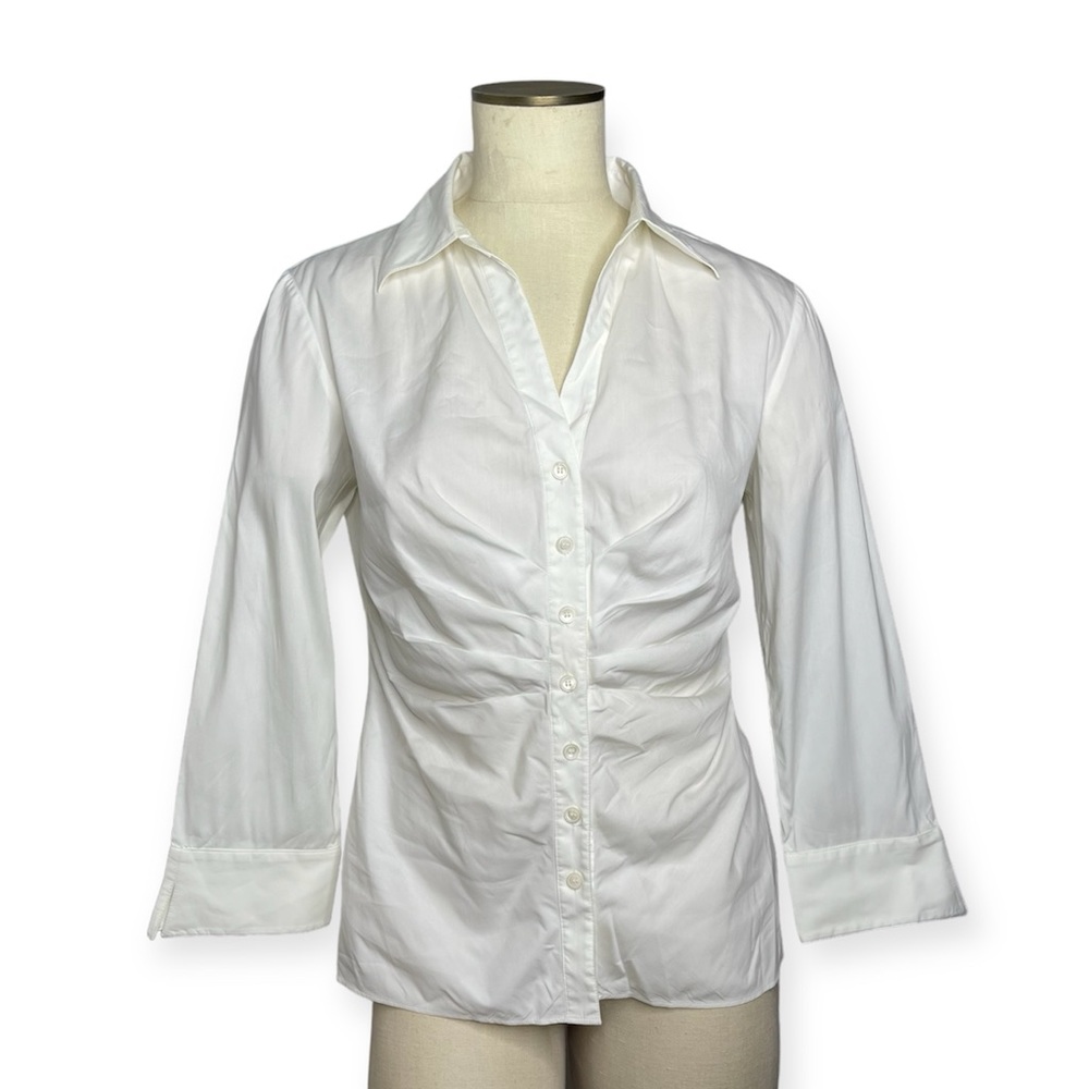 Lafayette 148 Ivory Pleaded Front Button Down Shirt Blouse Top Size 6